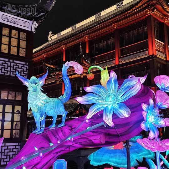 Custom Chinese Mythical Beast Zouyu LED Lantern, Large Oriental Legend Creature Light Sculpture for Cultural Night Lantern Show