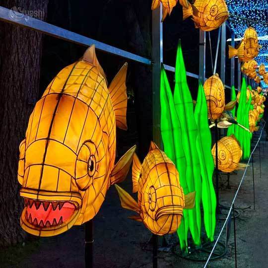 Custom Marlin Fish LED Lantern Tunnel Set, Ocean Animal Hanging Light Sculptures for Aquatic‑Theme Night Festival