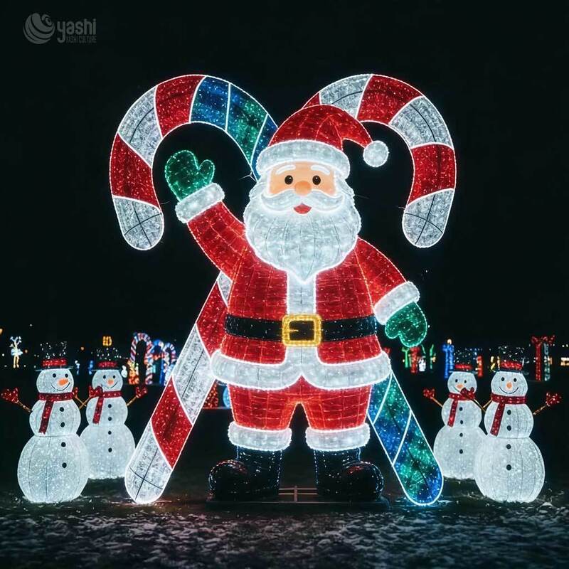 Custom Outdoor Christmas Decor Lighting Solution: LED Santa Claus Figure with Gift Box Lights for Commercial Displays