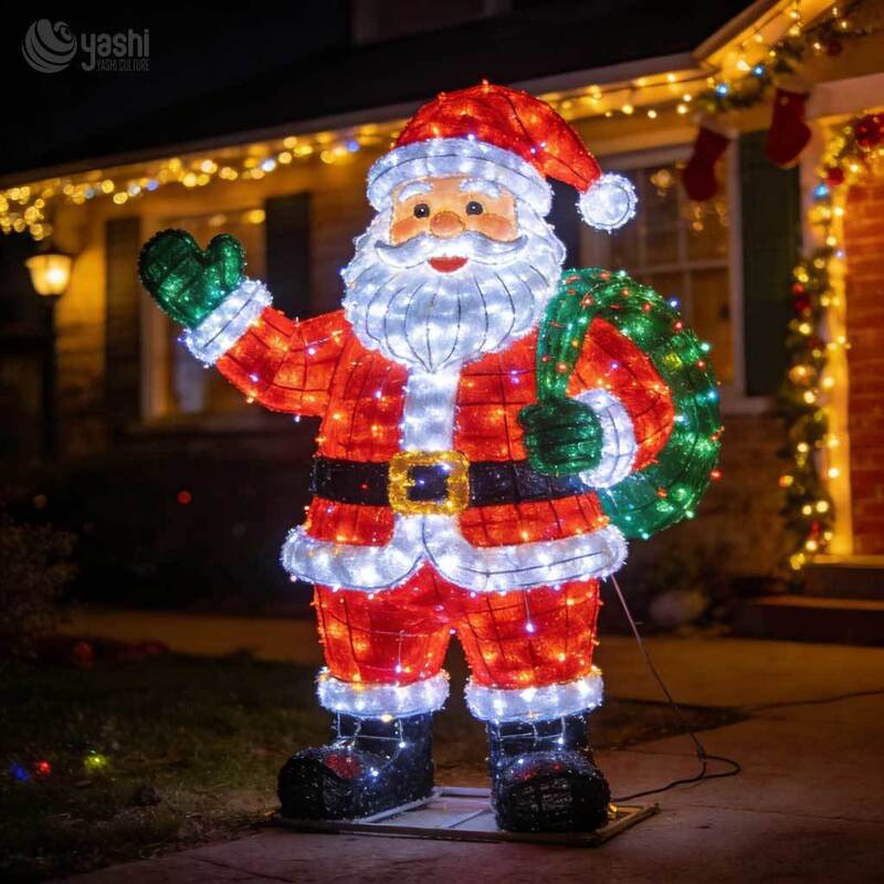 Custom Outdoor Christmas Decor Lighting Solution: LED Santa Claus Figure with Gift Box Lights for Commercial Displays