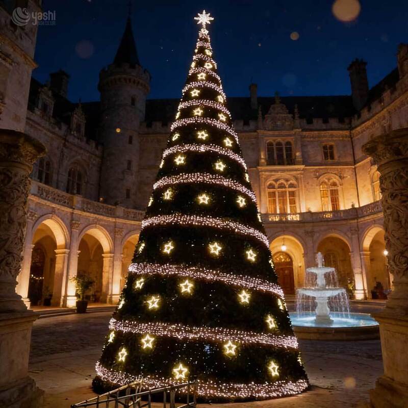Custom Giant Outdoor LED Christmas Tree, Large Frame Christmas Tree With Star Lights for Castle & Plaza Decor