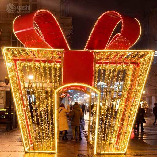 Custom Walk-through Gift Box LED Light Arch, Giant Present Bow Light Tunnel for Christmas Street Decor