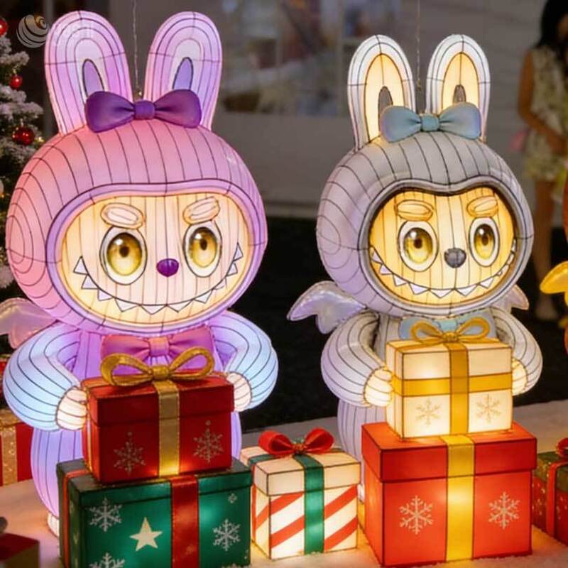 Custom Cartoon Labubu Character Lantern, LED Cute Figure Light Sculpture Photo Booth for Theme Park Exhibition