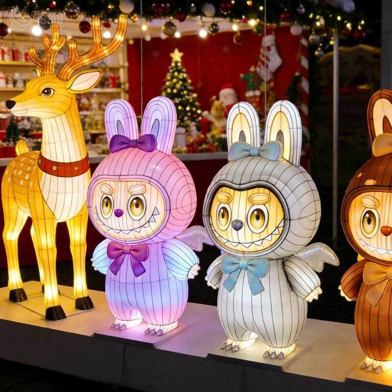 Custom Cartoon Labubu Character Lantern, LED Cute Figure Light Sculpture Photo Booth for Theme Park Exhibition