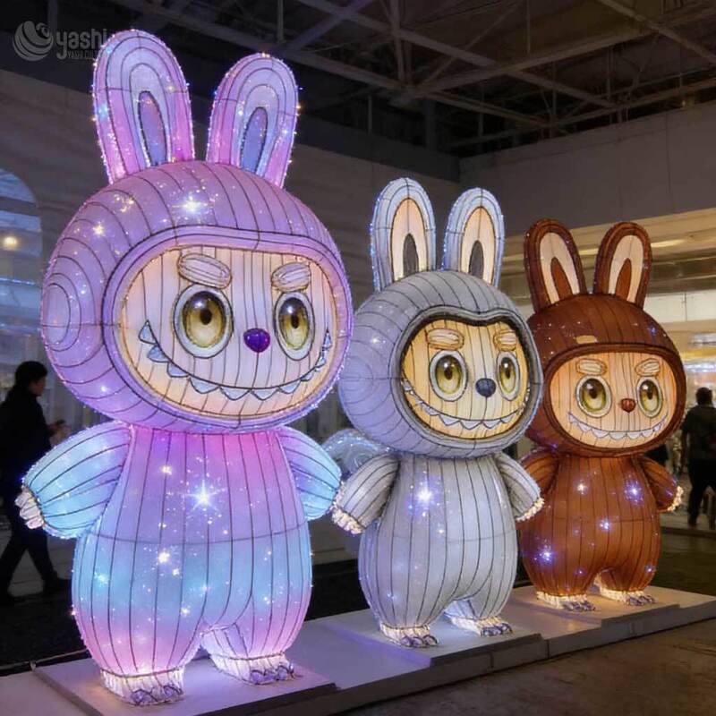 Custom Cartoon Labubu Character Lantern, LED Cute Figure Light Sculpture Photo Booth for Theme Park Exhibition