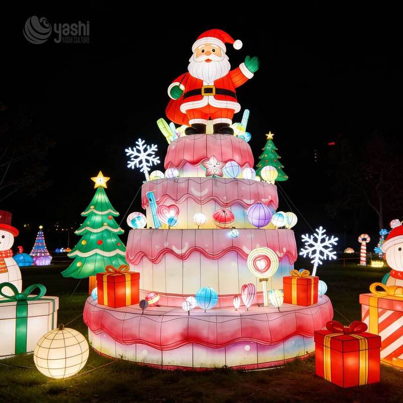 Custom Waterproof Christmas Cake & Santa LED Lantern Festival Light for Amusement Park & Holiday Event