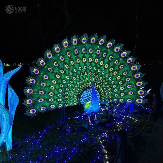 Custom Peacock LED Lantern Sculpture, Large Fanned‑Tail Peacock Light Display for Outdoor Garden Lantern Festival