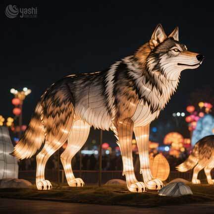 Custom Wolf Pack LED Lantern Sculpture Set, Wild Animal Light Display for Outdoor Forest‑Theme Lantern Festival