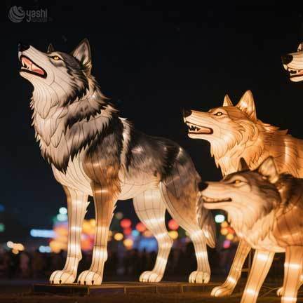 Custom Wolf Pack LED Lantern Sculpture Set, Wild Animal Light Display for Outdoor Forest‑Theme Lantern Festival