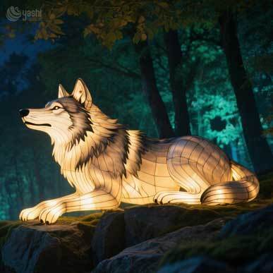 Custom Wolf Pack LED Lantern Sculpture Set, Wild Animal Light Display for Outdoor Forest‑Theme Lantern Festival
