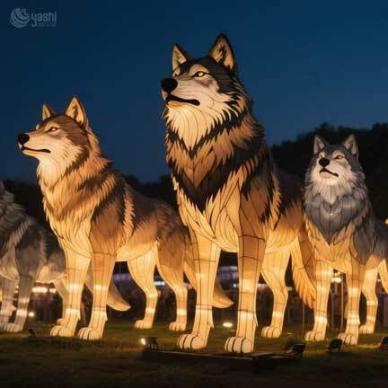 Custom Wolf Pack LED Lantern Sculpture Set, Wild Animal Light Display for Outdoor Forest‑Theme Lantern Festival