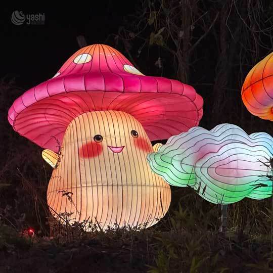 Custom Cartoon Anthropomorphic Mushroom Lantern Set, Large LED Cute Character Mushroom Light Sculpture for Festival