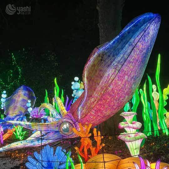 Custom Octopus LED Lantern Sculpture, Under‑Sea Theme Light Display with Coral for Outdoor Aquatic Lantern Festival