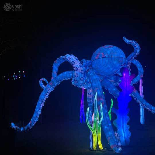 Custom Octopus LED Lantern Sculpture, Under‑Sea Theme Light Display with Coral for Outdoor Aquatic Lantern Festival