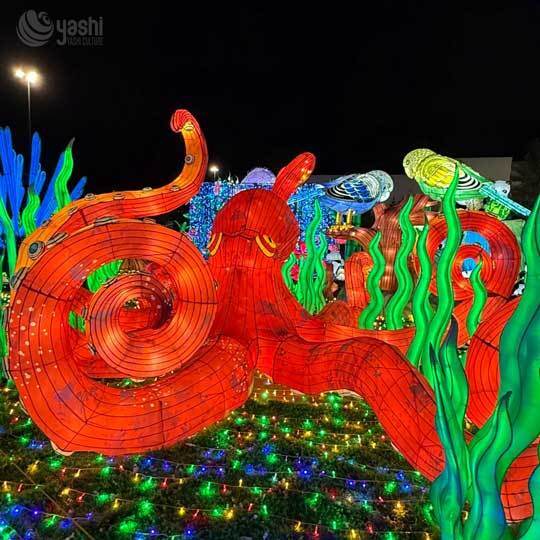 Custom Octopus LED Lantern Sculpture, Under‑Sea Theme Light Display with Coral for Outdoor Aquatic Lantern Festival