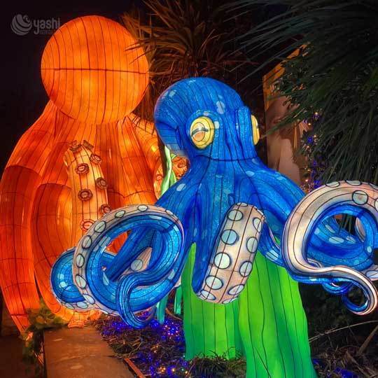 Custom Octopus LED Lantern Sculpture, Under‑Sea Theme Light Display with Coral for Outdoor Aquatic Lantern Festival