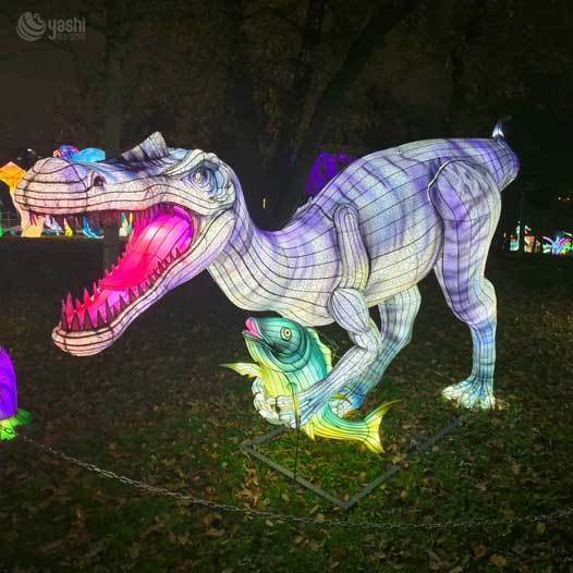 Custom Dinosaur With Fish LED Lantern Sculpture, Prehistoric Animal Light Display For Dinosaur‑Theme Park Night Festival