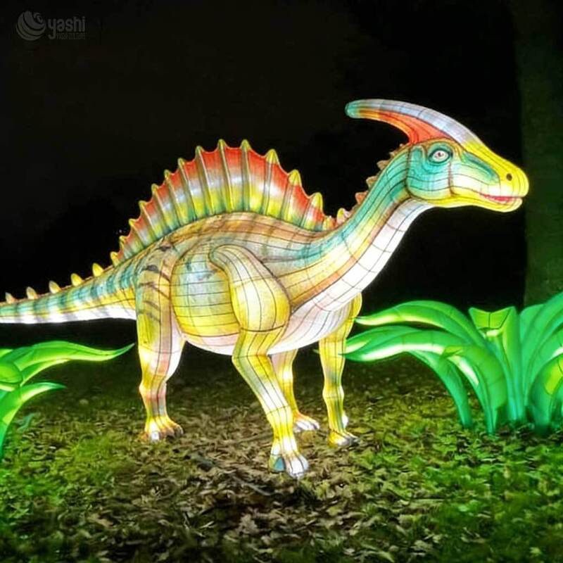 Custom Dinosaur With Fish LED Lantern Sculpture, Prehistoric Animal Light Display For Dinosaur‑Theme Park Night Festival