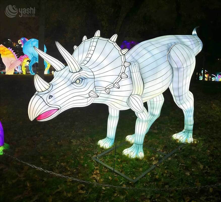 Custom Dinosaur With Fish LED Lantern Sculpture, Prehistoric Animal Light Display For Dinosaur‑Theme Park Night Festival