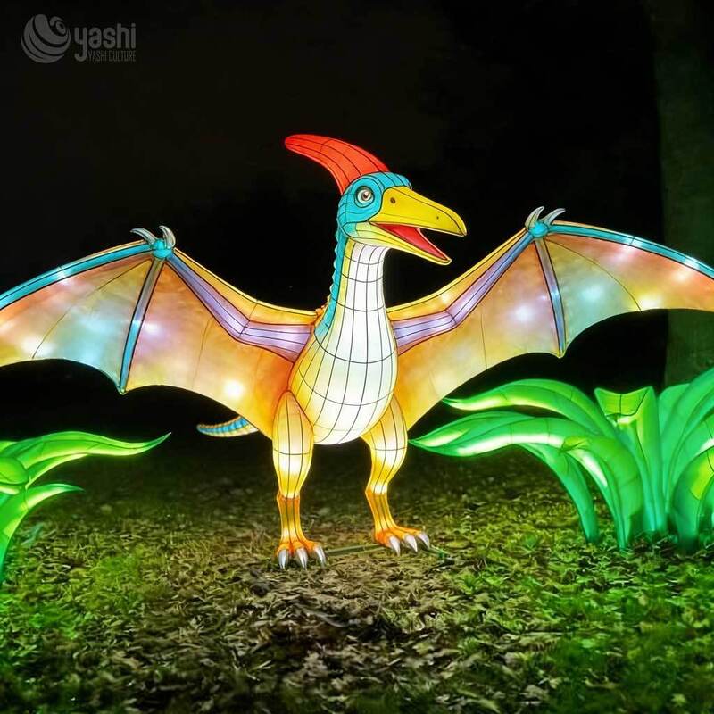 Custom Dinosaur With Fish LED Lantern Sculpture, Prehistoric Animal Light Display For Dinosaur‑Theme Park Night Festival
