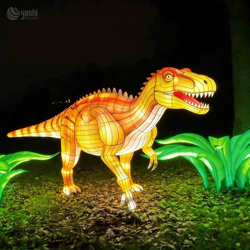 Custom Dinosaur With Fish LED Lantern Sculpture, Prehistoric Animal Light Display For Dinosaur‑Theme Park Night Festival