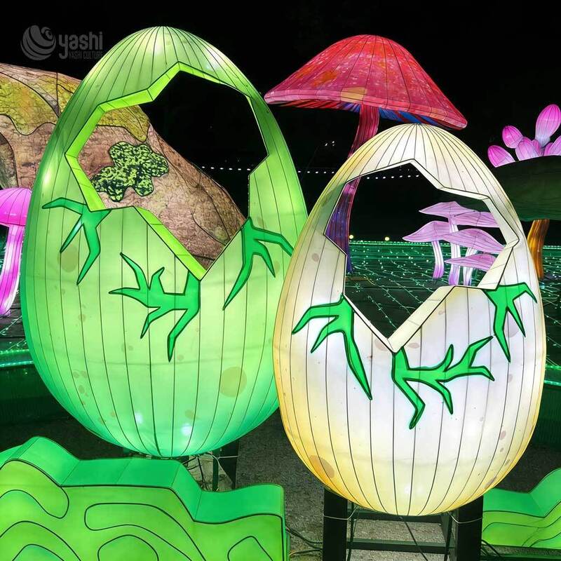 Custom Dinosaur Hatching Egg Lantern Set, Large‑Size LED Dino Egg Light Sculpture for Theme Park
