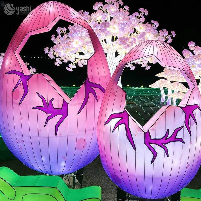 Custom Dinosaur Hatching Egg Lantern Set, Large‑Size LED Dino Egg Light Sculpture for Theme Park