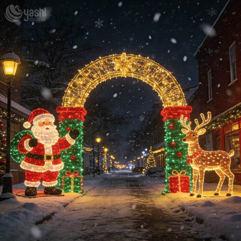 Custom Christmas Light Sculpture Bundle  Giant Santa, Glowing Reindeer, LED Tree & Gift Boxes for Festival & Mall Decor