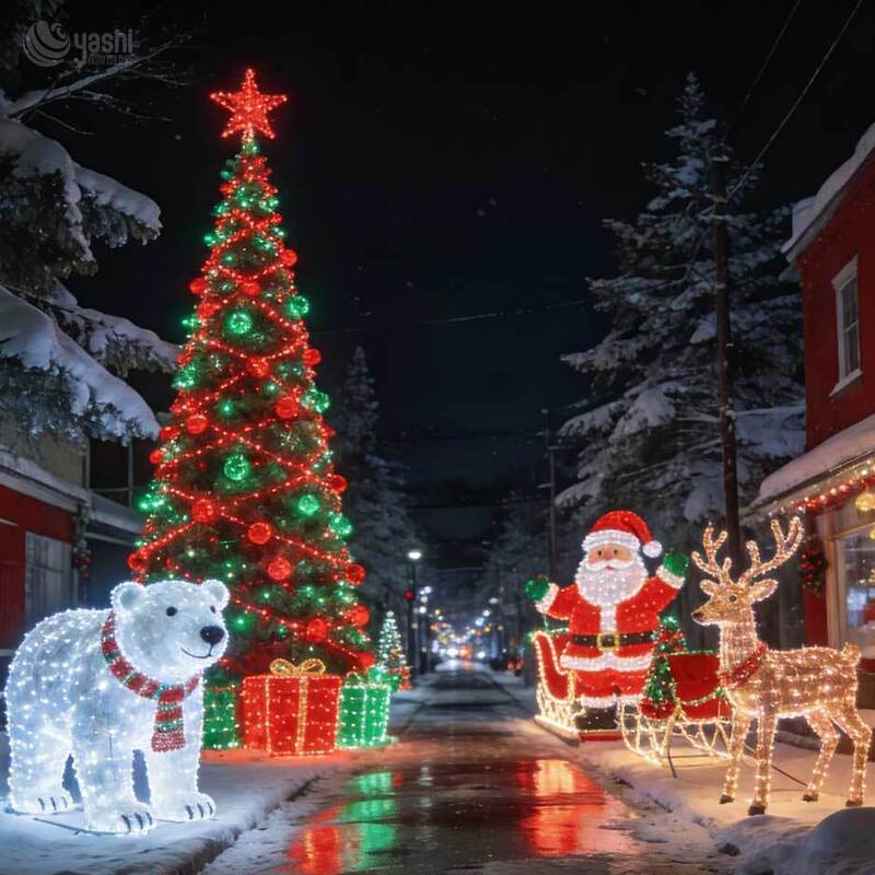 Custom Christmas Light Sculpture Bundle  Giant Santa, Glowing Reindeer, LED Tree & Gift Boxes for Festival & Mall Decor