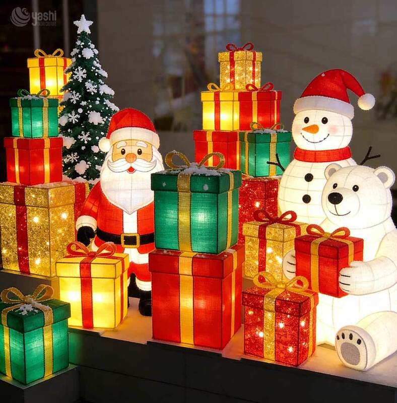 Custom Christmas Light Sculpture Bundle  Giant Santa, Glowing Reindeer, LED Tree & Gift Boxes for Festival & Mall Decor