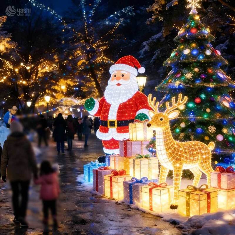 Custom Christmas Light Sculpture Bundle  Giant Santa, Glowing Reindeer, LED Tree & Gift Boxes for Festival & Mall Decor