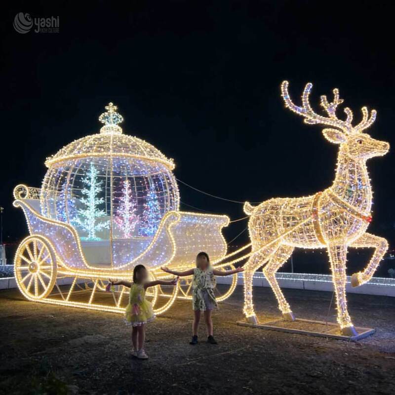 Custom Giant LED Reindeer & Sleigh Light Sculpture Outdoor Christmas Decoration for Malls, Theme Parks & Festivals