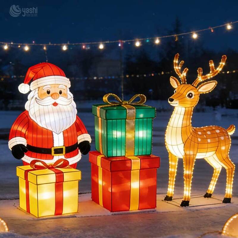 Custom Giant LED Reindeer & Sleigh Light Sculpture Outdoor Christmas Decoration for Malls, Theme Parks & Festivals