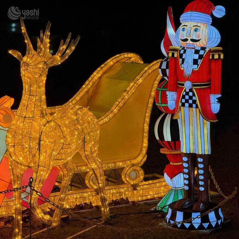 Custom Giant LED Reindeer & Sleigh Light Sculpture Outdoor Christmas Decoration for Malls, Theme Parks & Festivals