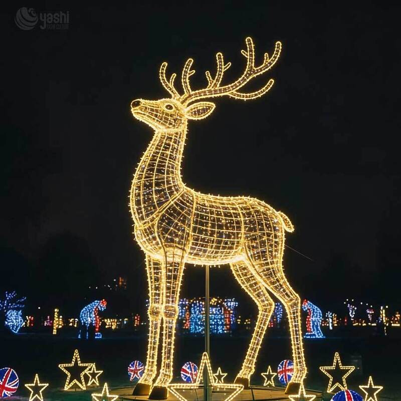 Custom Giant LED Reindeer & Sleigh Light Sculpture Outdoor Christmas Decoration for Malls, Theme Parks & Festivals