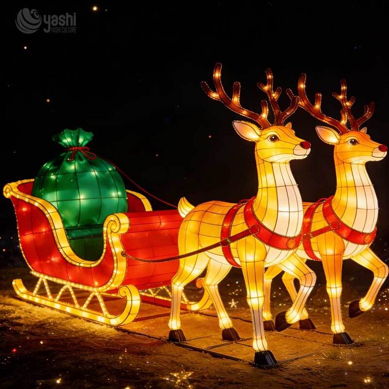 Custom Giant LED Reindeer & Sleigh Light Sculpture Outdoor Christmas Decoration for Malls, Theme Parks & Festivals