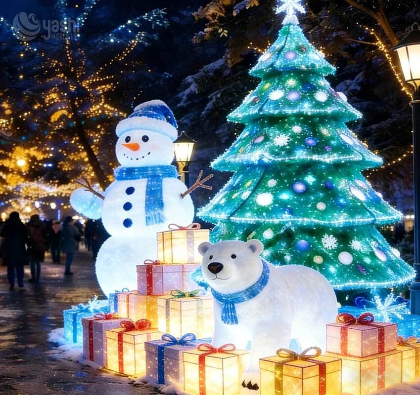 Winter Ice Cave Light Arch Set, Snowman & Polar Bear LED Light Sculpture, Outdoor Christmas Festival Motif Lights