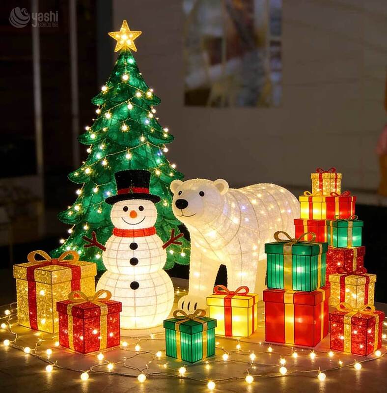Winter Ice Cave Light Arch Set, Snowman & Polar Bear LED Light Sculpture, Outdoor Christmas Festival Motif Lights
