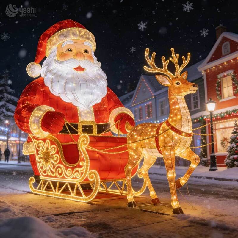 Large-sized Santa Claus and Reindeer LED Lanterns, Used for Outdoor Large-scale Lighting and Light Show Performances