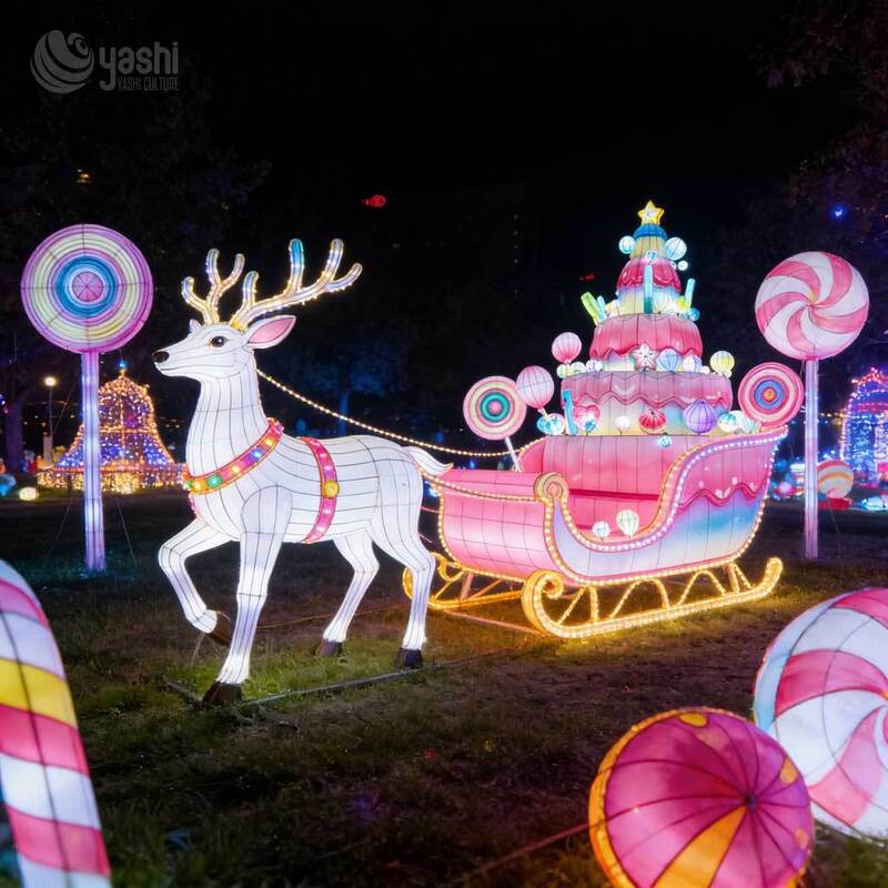 Custom Giant Reindeer and Sleigh LED Lights Waterproof Outdoor Christmas Mall & Theme Park Decoration