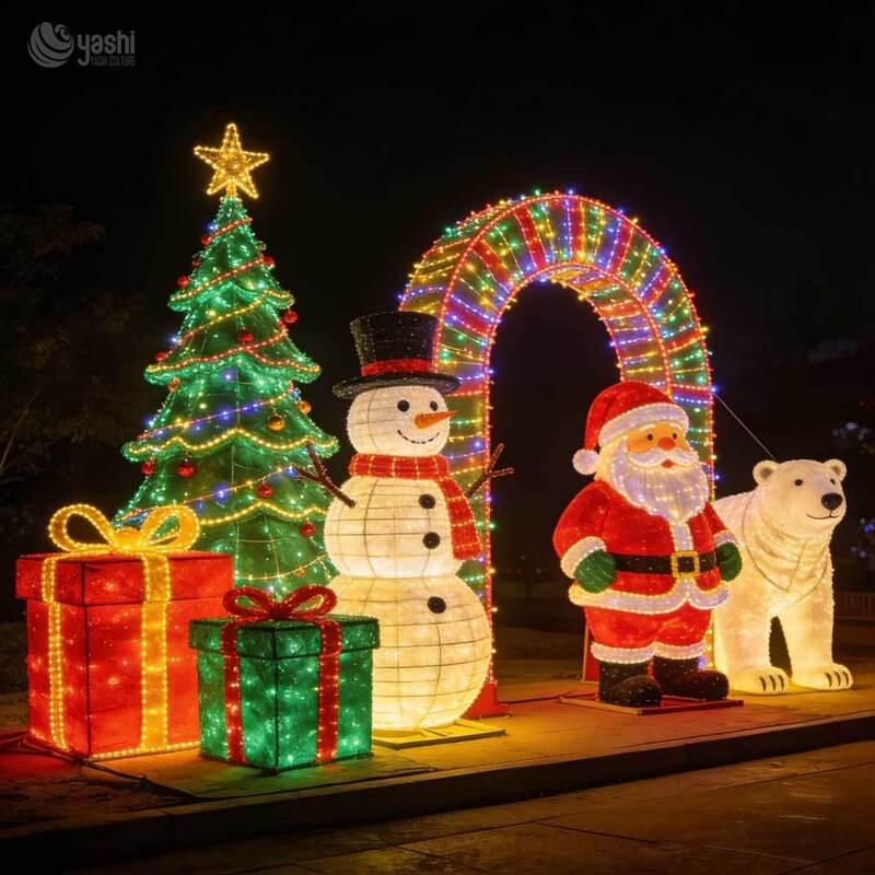 Custom Santa Sleigh & Reindeer LED Light Sculpture, Christmas Sleigh Light Set for Plaza & Mall Holiday Exhibition