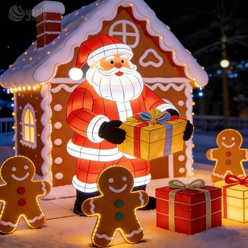 Custom Santa Sleigh & Reindeer LED Light Sculpture, Christmas Sleigh Light Set for Plaza & Mall Holiday Exhibition