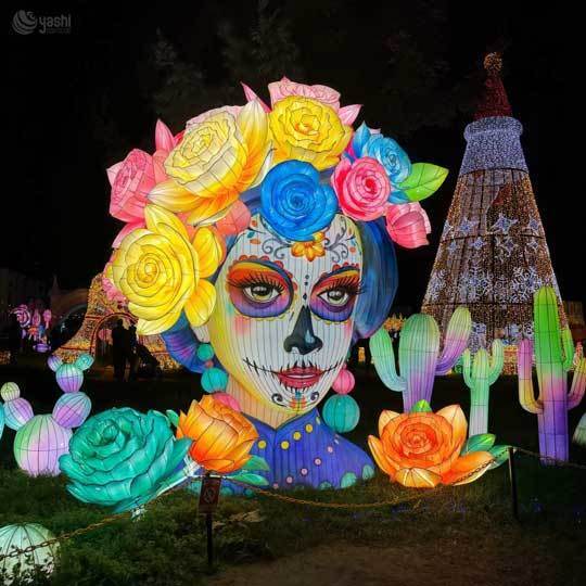 Custom Cartoon Cactus Arch Lantern, Large LED Cactus Character Gate Lantern for Theme Festival Park Entrance