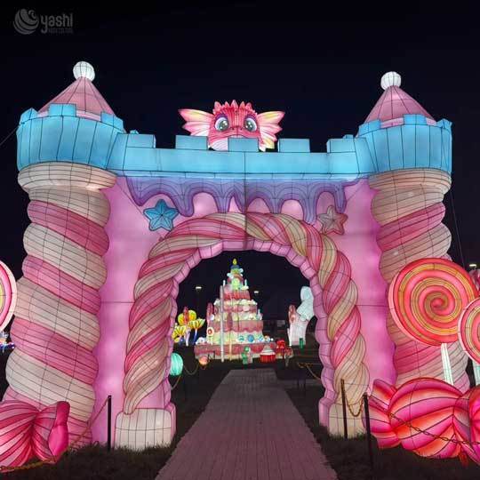 North Pole Village Candy Cane Christmas Arch Lantern, Custom Outdoor Walk-through Festival Light Archway
