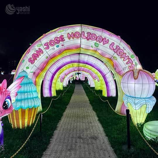 North Pole Village Candy Cane Christmas Arch Lantern, Custom Outdoor Walk-through Festival Light Archway