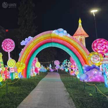 North Pole Village Candy Cane Christmas Arch Lantern, Custom Outdoor Walk-through Festival Light Archway