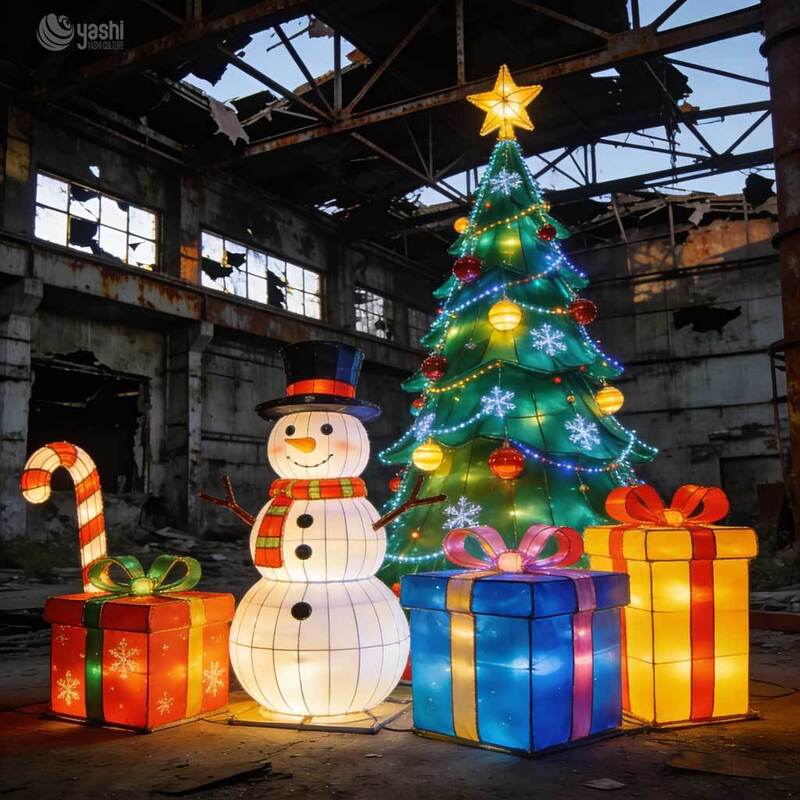 Commercial Christmas Village Light Sculpture Set, Illuminated Santa Snowman Polar Bear Scene Lanterns for Outdoor Festival Display
