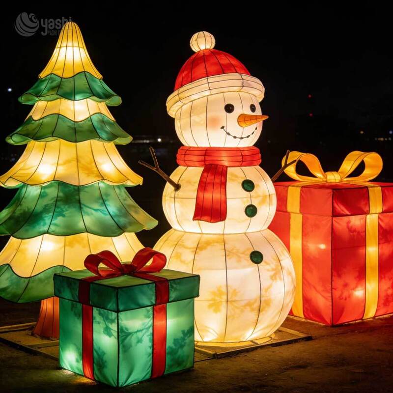 Commercial Christmas Village Light Sculpture Set, Illuminated Santa Snowman Polar Bear Scene Lanterns for Outdoor Festival Display