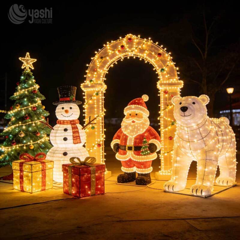 Commercial Christmas Village Light Sculpture Set, Illuminated Santa Snowman Polar Bear Scene Lanterns for Outdoor Festival Display