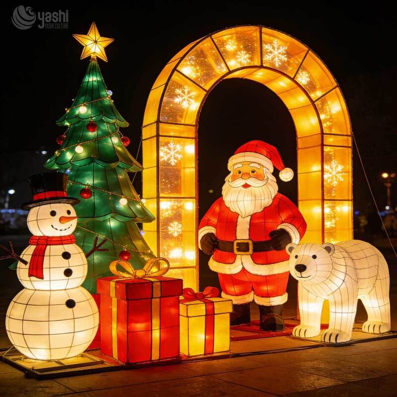 Custom Large Outdoor Christmas LED Lantern Set Waterproof Santa Claus Snowman Polar Bear Decoration